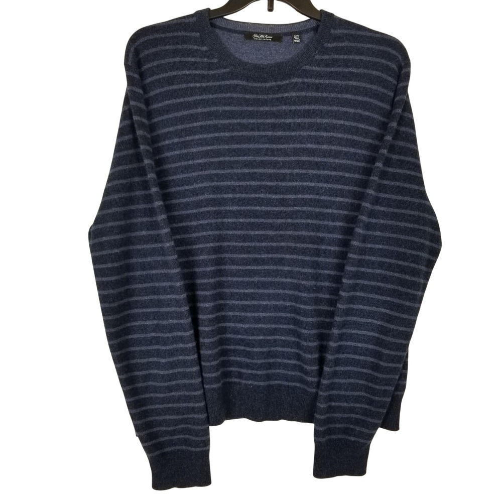 Saks Fifth Avenue Mens Cashmere Striped Crewneck Sweater Blue XL‎ Luxury Knit
